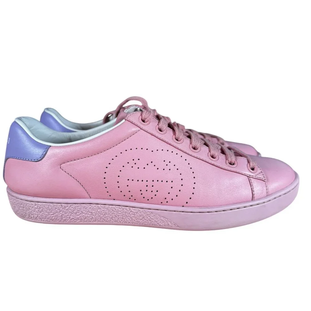 Gucci Ace Interlocking GG Perforated Sneaker Rose Pink Size 37 - Picture 2 of 12